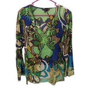 CT201 Ladies Chaudry KC Abstract Design Cotton Blouse M